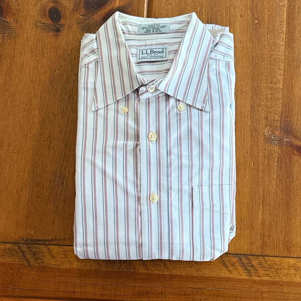 L.L. Bean Men's White and Red Striped Shirt